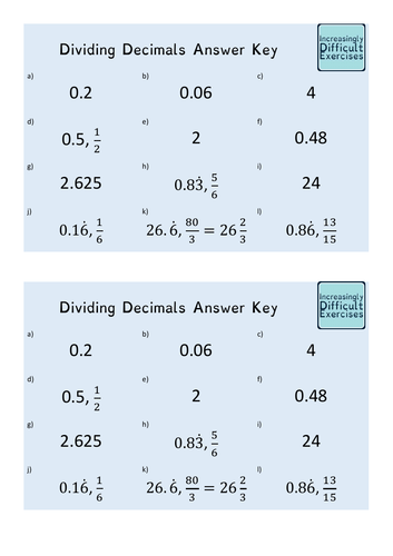 Increasingly Difficult Questions - Dividing Decimals | Teaching Resources