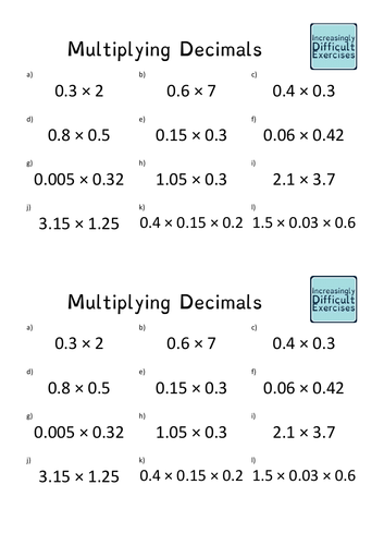 increasingly difficult questions multiplying decimals teaching resources