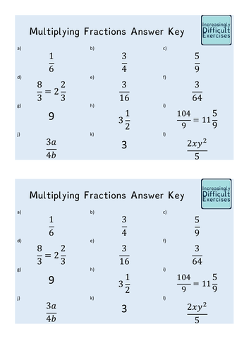 increasingly difficult questions multiplying fractions teaching resources