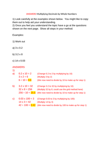 Multiplying Decimals by a Whole Number