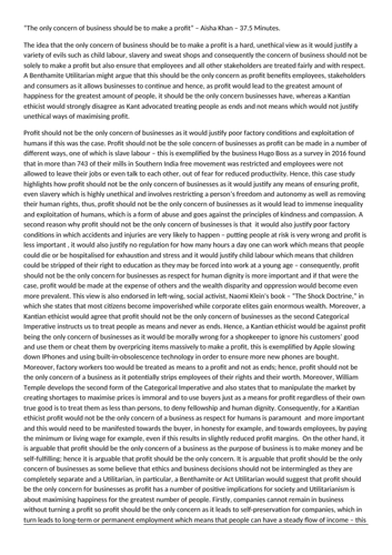 RS essay - Business Ethics. AS Level