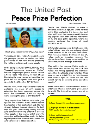 Newspaper Model Text and Speech activity - Malala