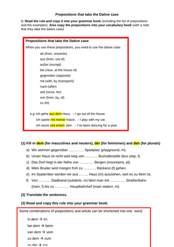 Prepositions that take the dative