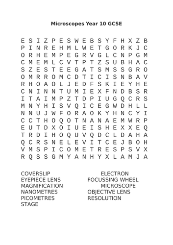 Year 10 GCSE Microscope word search