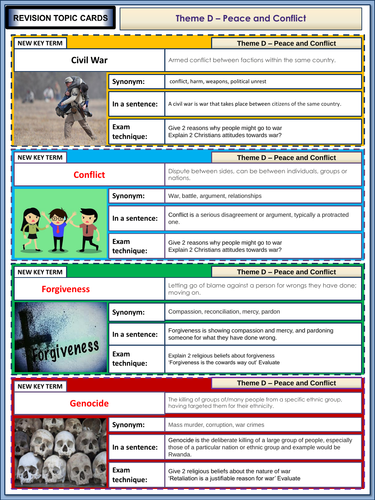 AQA GCSE Religious Studies Theme D - War and Peace Revision Flashcards