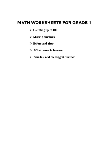 Math Worksheets for Grade-1 (10 worksheets) | Teaching Resources