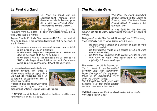 Le Pont du Gard - bilingual texts  with activities (French and English)