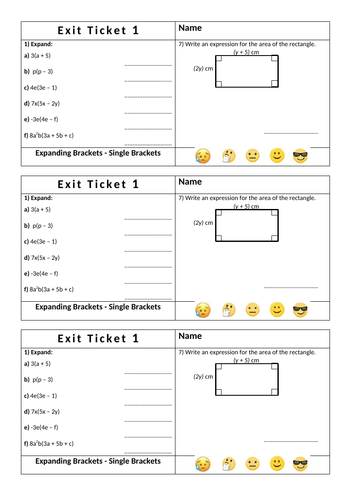 Expanding Brackets Exit tickets, Next step questions and overall assessment paper.