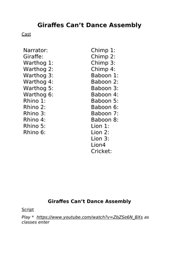 'Giraffes Can't Dance' Assembly Script