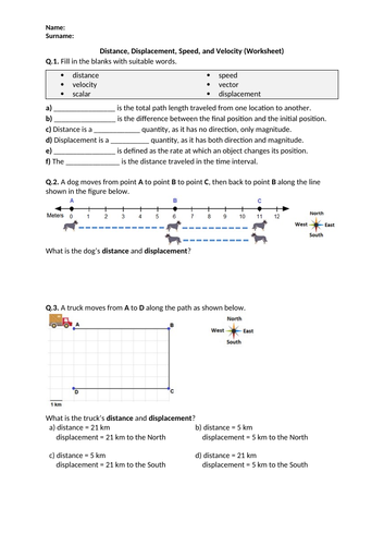 Distance, Displacement, Speed, and Velocity - Worksheet | Printable and Distance Learning