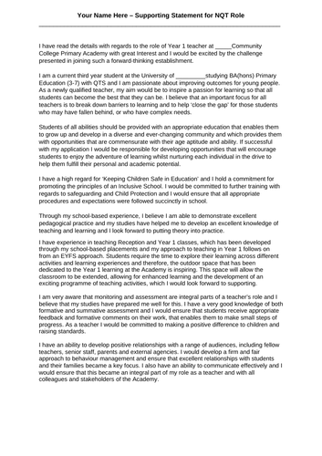 Draft Application Letter For Nqt Or New Teachers Teaching Resources