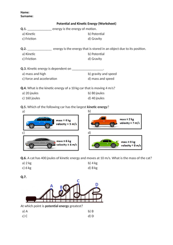 Kinetic Energy and Potential Energy | Printable and Distance Learning | Teaching Resources