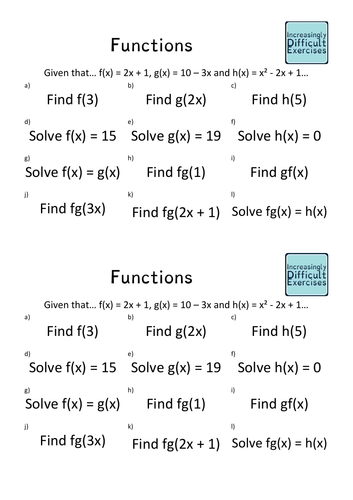 Increasingly Difficult Questions - Functions