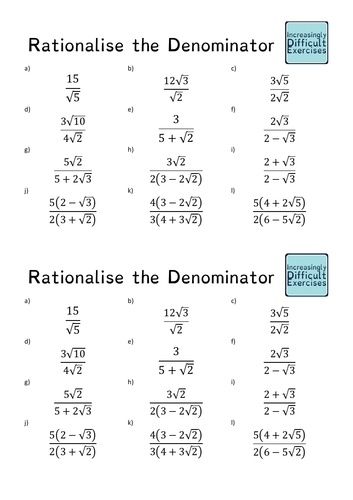 Increasingly Difficult Questions - Rationalise the Denominator