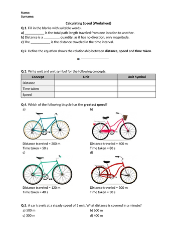 Calculating Speed - Worksheet | Printable and Distance Learning