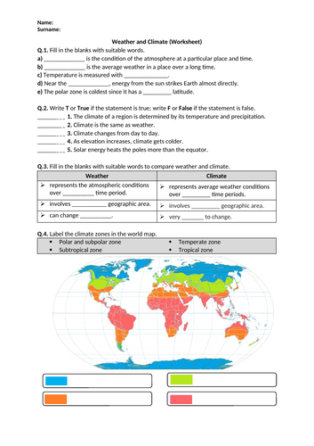 Weather and Climate - Worksheet | Printable and Distance Learning