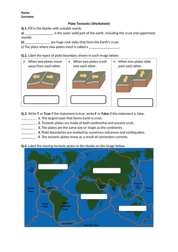 Plate Tectonics - Worksheet | Printable and Distance Learning