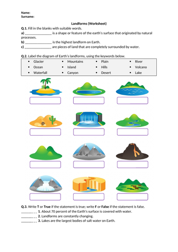 landforms worksheet printable and distance learning teaching resources