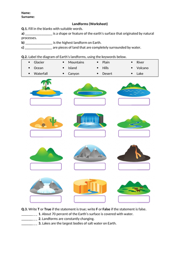 Landforms - Worksheet | Printable and Distance Learning