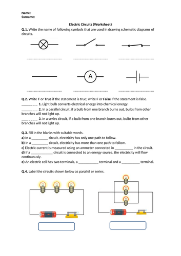 distance learning electric circuits worksheet teaching resources