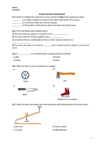 Simple Machines - Worksheet | Distance Learning