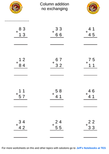 Column addition 2 digits no exchanging