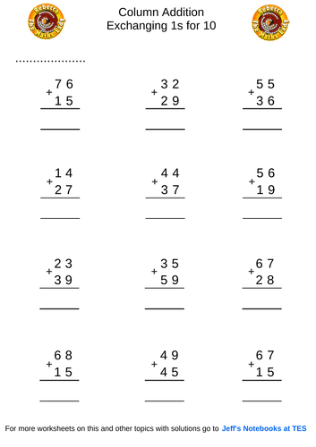 Column addition 2 digits exchanging once
