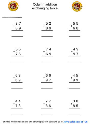 Column addition 2 digits exchanging twice