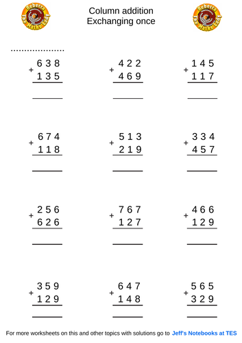 Column addition 3 digits exchanging once