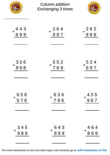 Column addition 3 digits exchange 3 times