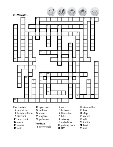 Veículos (Vehicles in Portuguese) Crossword