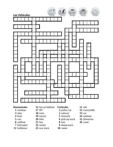 Vehículos (Vehicles in Spanish) Crossword