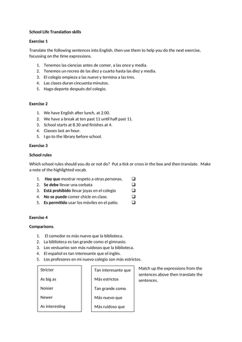 Translation Skills - School GCSE Spanish