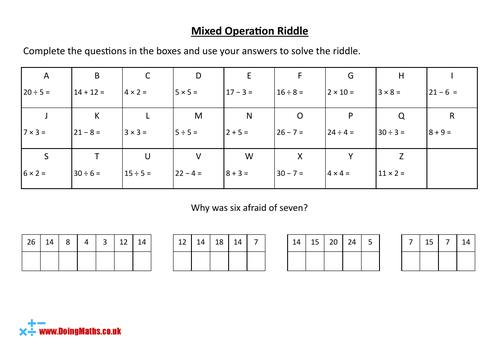 Mixed Operations Codebreaker Riddles - KS2 Maths Worksheets