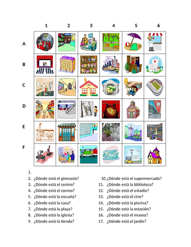 Lugares (Places in Spanish) Find it Worksheet Distance Learning