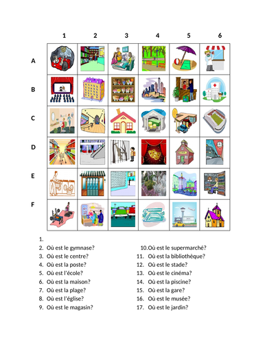 Endroits (Places in French) Find it Worksheet Distance Learning