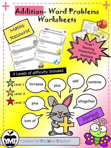 Spring Word Problems - Addition Worksheet