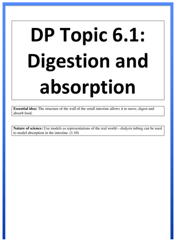 IBDP biology 2016 Topic 6.1 digestion & absorption workbook