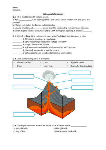 distance learning volcanoes worksheet teaching resources