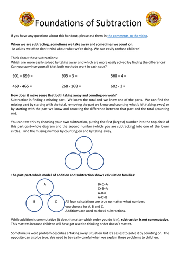 Foundations of Subtraction Note Sheet