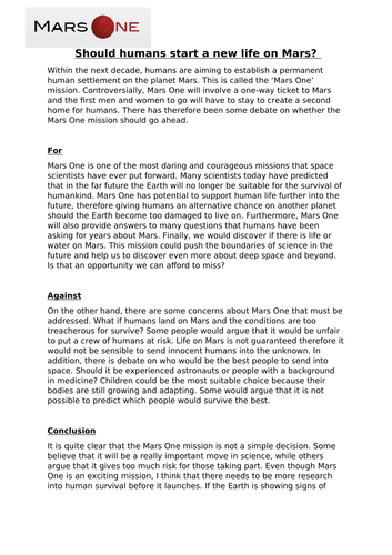 Mars One Balanced Argument