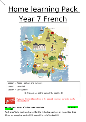Revision booklet year 7 French