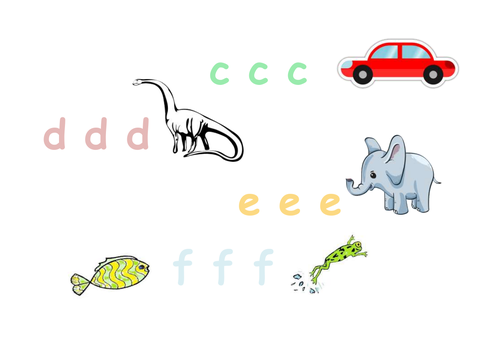 Phonics c, d, e, f  - writing with pictures