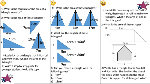 Area of a Triangle Differentiated Worksheet