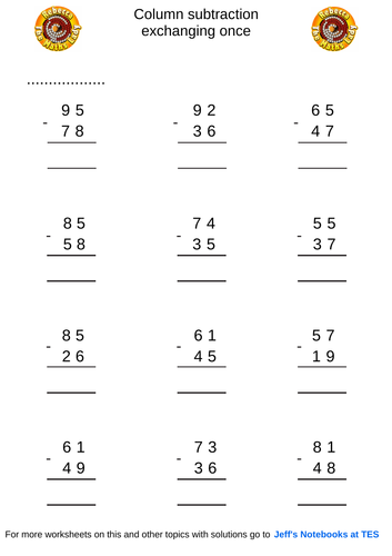 Column subtraction 2 digits with exchanging