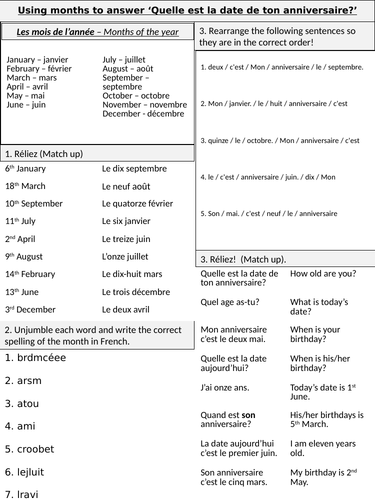 Birthdays & months - worksheet