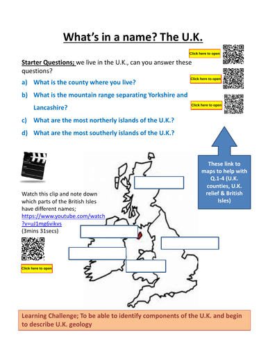 LOCKDOWN GEOG. KS3 5 wk unit; The U.K.