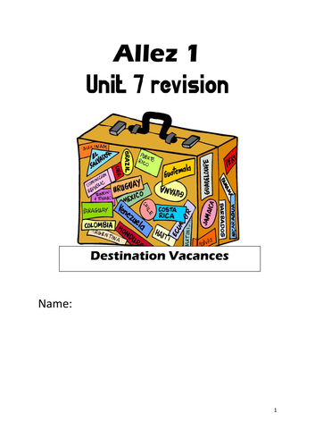 Allez 1 French Revision Booklet Unit 7 - Year 8 - excellent lockdown resource