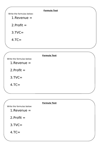 Profit Worksheets