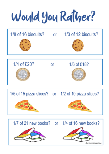 Would you rather? Fractions of amounts